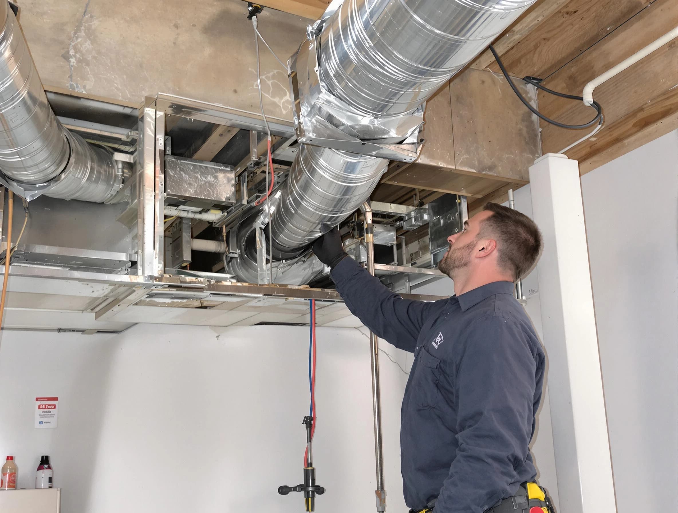 Pine Air Duct Cleaning technician performing professional air duct repair using specialized tools in Pine