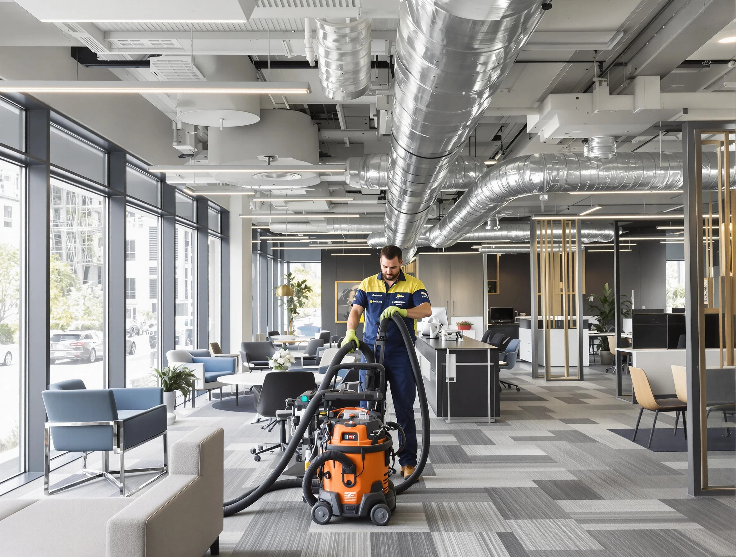 Pine Air Duct Cleaning team performing thorough commercial duct cleaning at a Pine business center